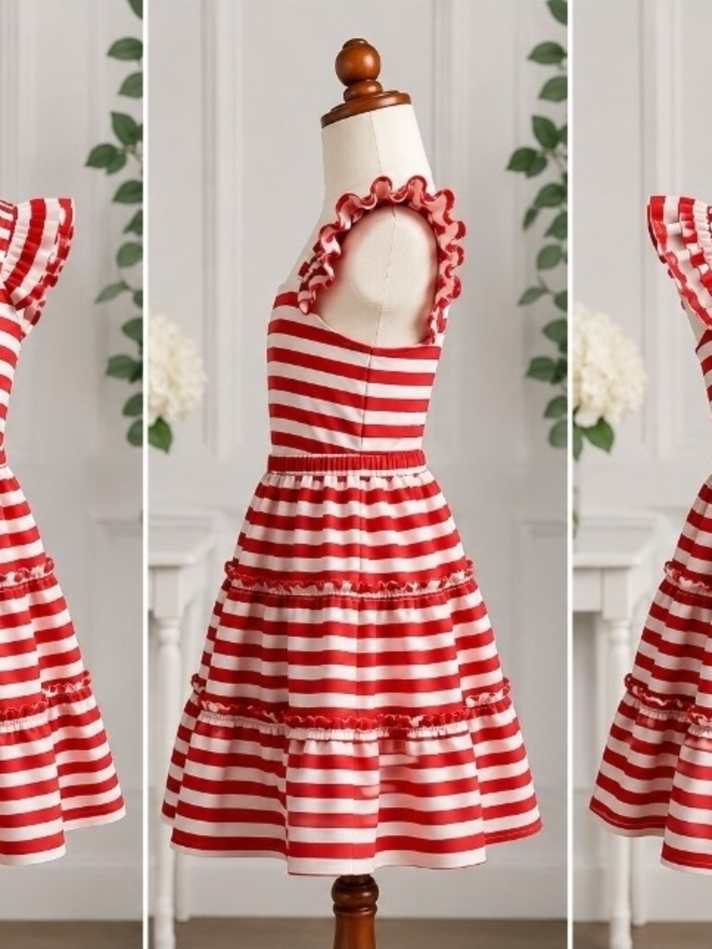 Ralph Lauren Girls Red White Striped Ruffle Dress NWT Sizes 4 & 5